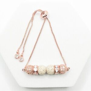 Rose Gold Adjustable Bracelet with Large Lava Stones and Crystal Accents
